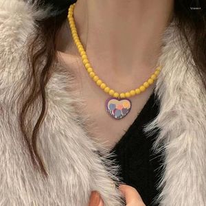 Pendant Necklaces Sweet Heart Pendants Necklace Seeds Beaded Korean Choker Collar For Women Girls Fashion Jewerly Gift H9ED