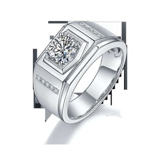 Fine Jewelry White Gold Plated S925 Silver Vvs Moissanite Circular d Color 3.0ct High Quality Men's Diamond Ring