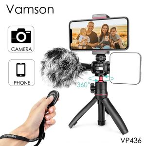 Holders Vamson Bluetooth bezprzewodowy selfie Stick Mini Tripod Monozod z Light Light Remote Shutter na Vlog na żywo iPhone'a Samsung Android