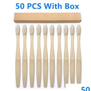 Diş fırçası 50 pack bambu biyolojik olarak parçalanabilir yumuşak kıl ahşap dişler fırça karışımı renk sapı ekof -dostu ağız bakım 230228 damla dağıtım head dh59m