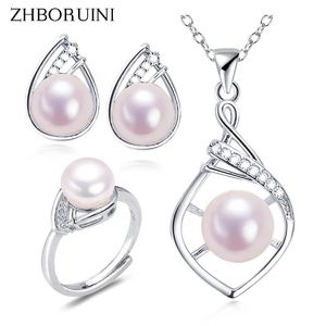 Sets Zhboruini Elegante Tropfen Perle Schmuck Sets Silber und Gold Echte Natürliche Süßwasser Perle Halskette Ohrringe für Frauen 2022