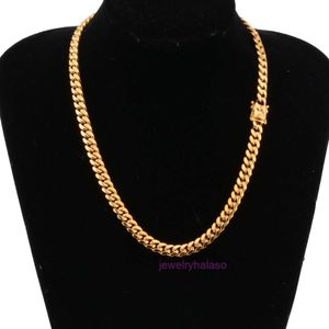 Lyxdesigner kubansk halsband 8/10/12/14/16mm Miami Cuban Chain rostfritt stålkedja Mens 18K Gold Chain High Polish Punk Necklace