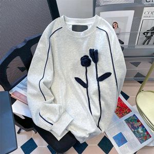 Männer Hoodies Amerikanischen Stil Retro Blau 3d Blume Rundhals Pullover Männer Und Frauen Frühling Herbst Lose Einfarbig Mode paar Top