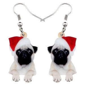 Dangle & Chandelier Acrylic Christmas Sweet Pug Dog Earrings Drop Cute Pets Gift Women Girl Teens Kid Festival Charms Decoration B319T