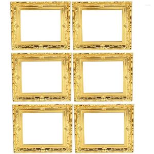 Quadros 6 Pcs Dollhouse Frame Mini Imagem Plástico Ouro Po Pequena Miniatura