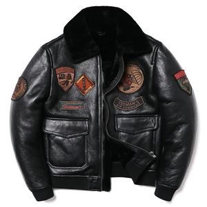 Herren Leder Faux Air Force Schwarz Shearling Wolle Pelz Schaffell Jacke Männer Echte Mantel Warme Winter Kleidung Motorrad Jacken 231215