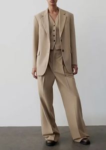Kvinnors kostymer Blazer's Loose Suit Office Solid Color Pleated Pants Classic Vest Basic 2023 Autumn and Winter Fashion Chic Women 231215
