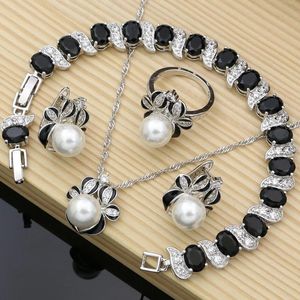 Necklaces Punk Earrings Freshwater Pearls Black Enamel Decoration Sier Jewelry Sets for Women Fine Jewelry Handmade Necklace Set