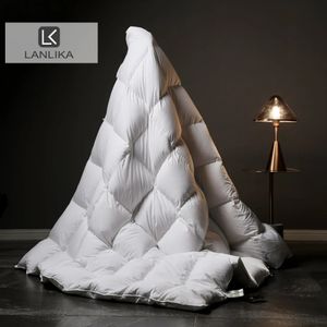 Conjuntos de edredons Lanlika Branco 100% Goose Down Consolador Calor Edredão Quilt Inverno Todas as Temporadas Queen King Cobertores de Luxo Concha de Algodão para 231215