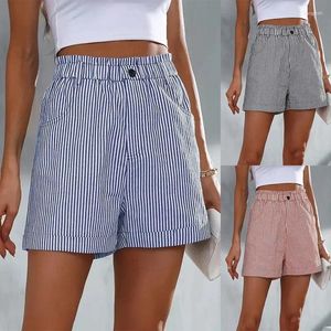 Kvinnors shorts Summer Tight High midja Women byxor Stripe Casual Right Button Pocket Short Pants Elegant Work 2023 Beach