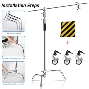 Holders Photography Tripod CStand Stand Stainless Steel with Boom Arm Grip Head Upgraded Max Height 260cm with One Adjustable C Leg