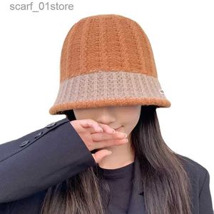 Wide Brim Hats Bucket Hats New Korean Knit Bucket Hat Women's Fisherman Hat C Female Autumn Winter Janese Fashion La Warm Panama Hats for Women 2023L231216