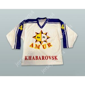 カスタムAmur Khabarovsk White 44 Hockey Jersey New Top Stitched S-M-L-XL-XXL-3XL-4XL-5XL-6XL