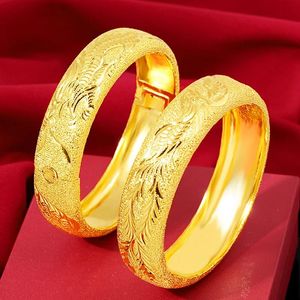 Bangle 24K Gold Plated Double 15m Happy Dragon Phoenix Bransoletka Panie Wedding zaręczynowy Gift Gift biżuterii
