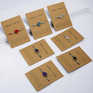 14 peças faça um desejo colorido tecido pedra natural pulseira de cartão de papel para mulher simples moda joalheria238a