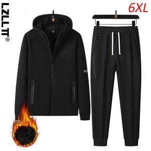 Mens Tracksuits Winter Men Cotton Casual Warm Sport Suits Man Outdoor Jogger Gym 2 PCS Sets Male Running Hooded Jacket Pants Suit 6XL 231216