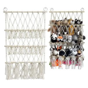 Outros Home Garden Stuffed Animal Toy Storage Hammock Mão Tecido Algodão Corda Pendurado Organizador para Berçário Play Room Quarto Crianças 231216