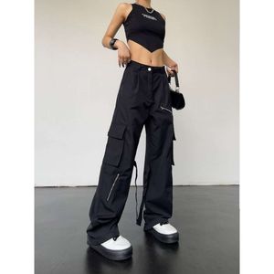 Vintage New Y2K American High Dtreet Hip-Hop Reißverschluss Multi-Pocket Overalls Lose gerade lässige Hose mit weitem Bein für Männer und Frauen