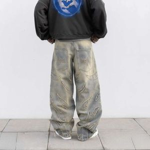 Streetwear hip hop retro sıkıntılı patchwork bol kot pantolon erkek kadın yeni haruku gotik yüksek bel geniş pantolon