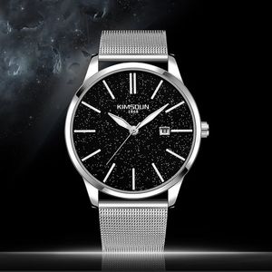 Andra klockor släpper klockor för män mode silver stål mesh rem kvarts armbandsur affär enkla 9mm ultrathin rund case clock 2023 231216