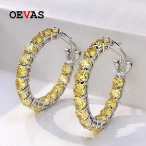 Stud Oevas 100% 925 STERLING Gümüş 4mm Sarı Yüksek Karbonlu Elmas Küpeler Kadınlar İçin Köpüklü Düğün Partisi Güzel Takı Toptan