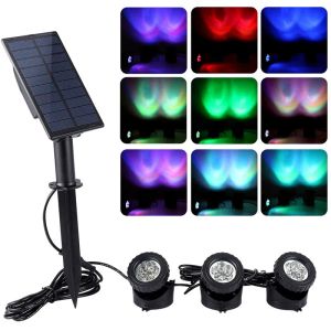 Solar Pond Spotlights RGB LED Fountain Lamp 3 in 1Dusk to Dawn Landscape for Swimming Garden Tree Lawn Color Change LL