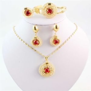 Set di gioielli da sposa in cristallo placcato oro 18 carati con collana, braccialetto, orecchini, moda275b