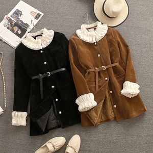 Autumn and winter, small fragrance Hepburn style thickened padded jacket slim waist high-quality corduroy dress women