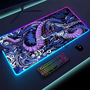 Muskuddar handled vilar stort spel RGB Mouse Pad Chinese Dragon Gaming Accessories HD Print Computer Tangentboard LED MOUSEPAD XXL PC Gamer Laptop Desk Mat J231215