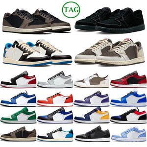 Designer basketskor med Box Jumpman 1 Låg OG 1S män Kvinnor Triple White Shadow University Blue Black Bred Toe Light Smoky Grey Mens Sneakers 36-47 EUR