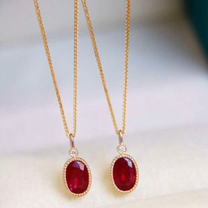 Xiy Trendy Yellow Gold Chopin Chain 0.55Ct Ruby Gem Stone Pendant Necklace