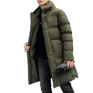 Men's Down Parkas Midi Length Men's Down Coat Hooded Thickened Solid Color Padded Cardigan Keep Warm Zip Up Plus Size Men Winter Coat 231215
