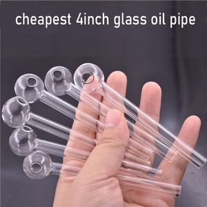 Cheapest Glass Oil Burner Pipe 4inch 10cm Clear Color High Quality Hand Smoking Pipes Transparent Great Tube Tubes Oil Nail Tips for Dab Rig Bong Smoking Accessories