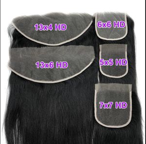 HD Lace Closures 5x5 6x6 7x7 13x4 13x6 Straight Body Wave Human Hair Closures Frontals Pre Plucked 0.10mm Ultra-thin Invisible Crystal Lace Closure Natural Black