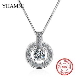 YHAMNI 100% 925 Sterling Silver Fashion Round Crystal Pendant Necklace Full CZ Diamond Chain Jewelry for Women Gift DZ223274S