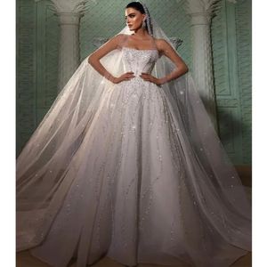 Stunningbride 2024 Luxury Shiny Sexy Strapless Neck Lace Up Ball Gown Wedding Dress Beading Crystal Off the Shoulder Princess Bridal Gown
