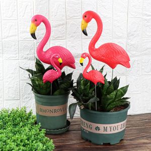 Dekorativa föremål Figurer Mini Pink Red Liten Plastic Flamingo Yard Decoration Bird Lawn Garden Stake Statue Ornament Flowerpot Planter 231216