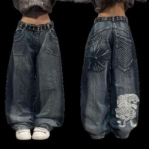 Streetwear Baggy Damen Hip Hop Grafik Retro Mom Jeans 90er Jahre Hose Haruku Mode Gothic Hohe Taille Hose mit weitem Bein