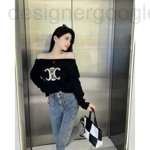 Kvinnors tröjor Designer CE Ny casual mode Pearlescent Letter Printing Slim One Shoulder Sweater Top LWMS