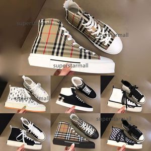 Hightop Canvas Shoes Women Men Casual Shoe Designer Checkered Sneakers Breathable Mesh Trainers Comfortable Retro Letter Pattern Fashion Couple burberyity