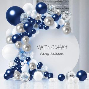 Other Event Party Supplies 131pcs Navy Blue White Silver Balloons Garland Kit with Accessories for Birthday Party Baby Shower Wedding Graduation Decoration 231215