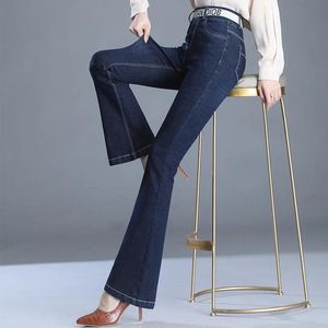 Dżinsy Spring Highwaisted Mikrobladowane dżinsy Wysokie i cienkie spodnie proste proste sprężyste sprężone spodnie Tłuszcz i długi