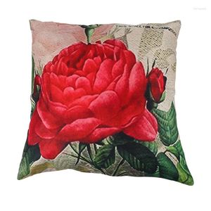 Pillow Vintage Floral/Flower Flax Decorative Throw Case Cover Home Sofa Decorative(Rose Flower)