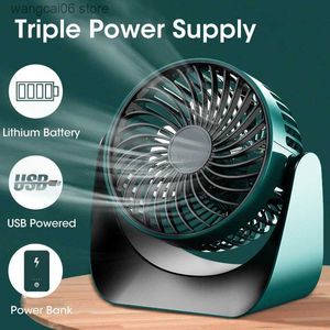 Elektriska fläktar Portable Fan USB-laddningsbara fläktar för Home Offic Outdoor Car Dormitory Mini Cooling Mute Table Fan 360 3-växlad vindjustering T231216