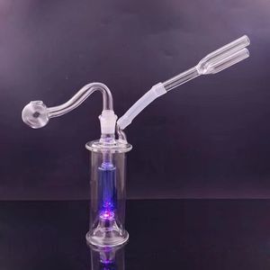 Kleine Mini-Shisha-Glas-Ölbrenner-Bong mit Matrix-Perc-LED-Licht, Rauchwasserpfeife mit Snuff Snorter Sniffer Recycler, Eisfänger-Bong mit 10-mm-Ölschüsseltopf