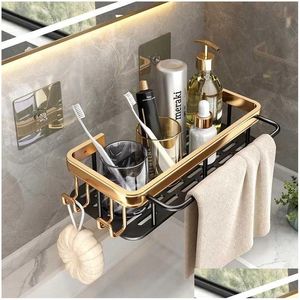 Bathroom Storage & Organization Bathroom Storage Rack Shees Space Aluminum No-Drill Wall Mount Corner Shelf Toilet Makeup Organizer Fo Dhx25