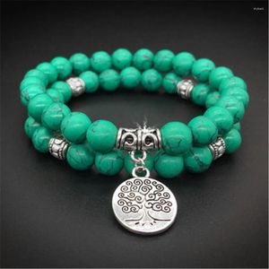 Strand 8mm Natural Green Stone Set Bracelet Tree Of Lift Pendant Chakra Yoga Unisex Jewelry Wholesale