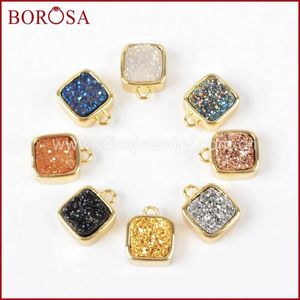 Andra Borosa Drusy Crystal Charm Bead Square Gold Bezel Natural Stone Titanium Rainbow Druzy Charm Penell för kvinnor ZG0141