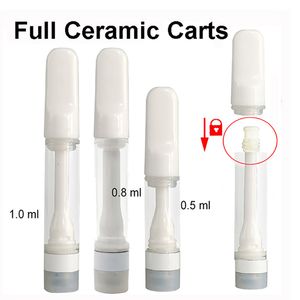 Carrelli in ceramica pieni da 0,5 ml Cartucce Vape da 1,0 ml Sigaretta elettronica Serbatoio in vetro vuoto Vaporizzatore a spirale in ceramica 2 fori 510 filo Presse in carrelli senza piombo Atomizzatori ad olio denso