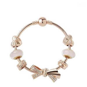 Moda originale argento 925 oro rosa vetro brillante arco bracciali braccialetti set gioielli fai da te perline fascino regalo di festa Bang272c